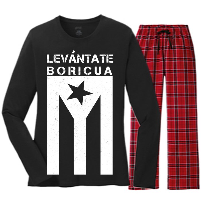 Levantate Boricua Flag Ricky Renuncia Women's Long Sleeve Flannel Pajama Set 