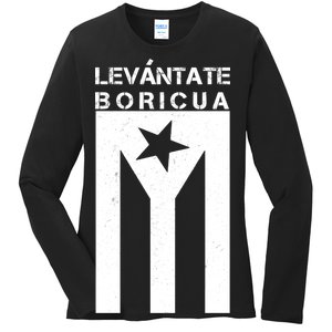 Levantate Boricua Flag Ricky Renuncia Ladies Long Sleeve Shirt