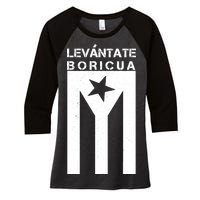 Levantate Boricua Flag Ricky Renuncia Women's Tri-Blend 3/4-Sleeve Raglan Shirt