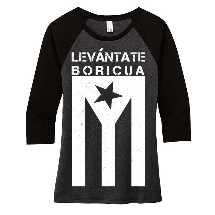 Levantate Boricua Flag Ricky Renuncia Women's Tri-Blend 3/4-Sleeve Raglan Shirt