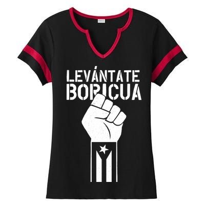 Levantate Boricua Ricky Renuncia Puerto Rico Ladies Halftime Notch Neck Tee