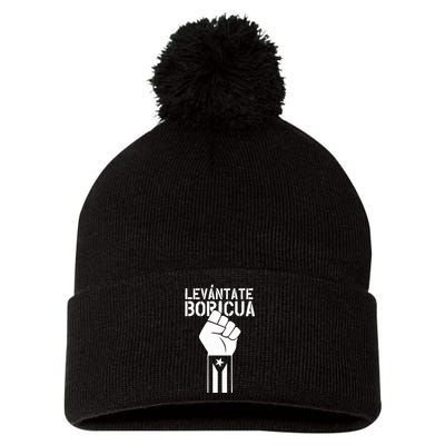 Levantate Boricua Ricky Renuncia Puerto Rico Pom Pom 12in Knit Beanie