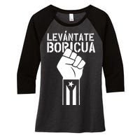 Levantate Boricua Ricky Renuncia Puerto Rico Women's Tri-Blend 3/4-Sleeve Raglan Shirt