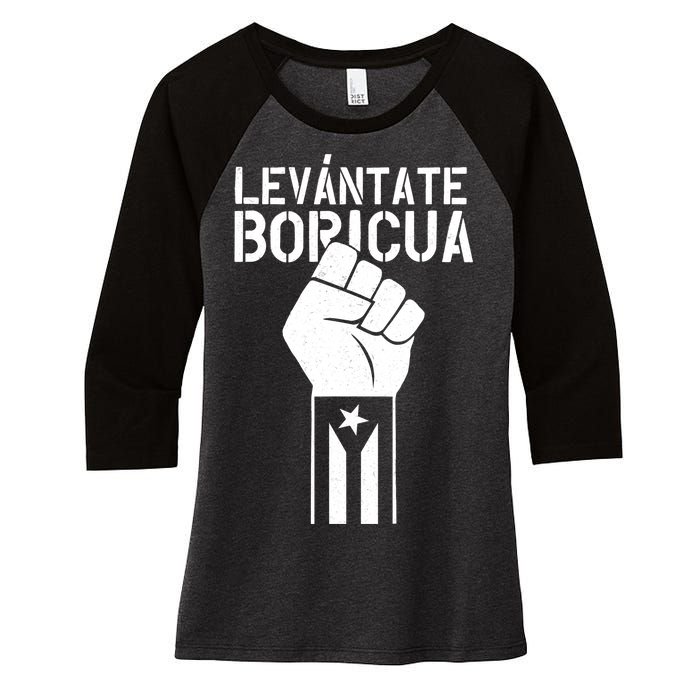 Levantate Boricua Ricky Renuncia Puerto Rico Women's Tri-Blend 3/4-Sleeve Raglan Shirt