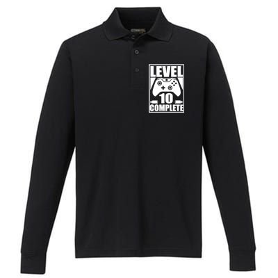 Level 10 Complete Video Gamer 10th Birthday Performance Long Sleeve Polo