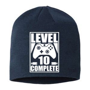 Level 10 Complete Video Gamer 10th Birthday Sustainable Beanie