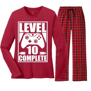 Level 10 Complete Video Gamer 10th Birthday Women's Long Sleeve Flannel Pajama Set 