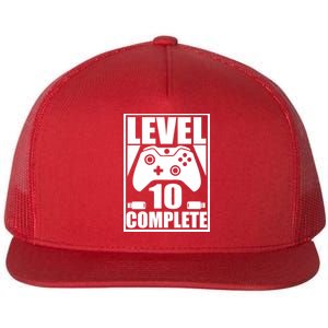 Level 10 Complete Video Gamer 10th Birthday Flat Bill Trucker Hat