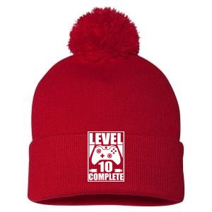 Level 10 Complete Video Gamer 10th Birthday Pom Pom 12in Knit Beanie