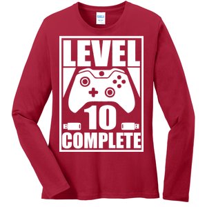 Level 10 Complete Video Gamer 10th Birthday Ladies Long Sleeve Shirt