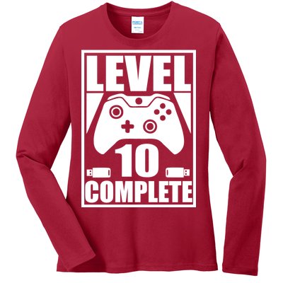 Level 10 Complete Video Gamer 10th Birthday Ladies Long Sleeve Shirt