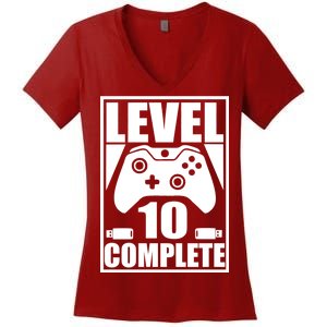 Level 10 Complete Video Gamer 10th Birthday Women's V-Neck T-Shirt