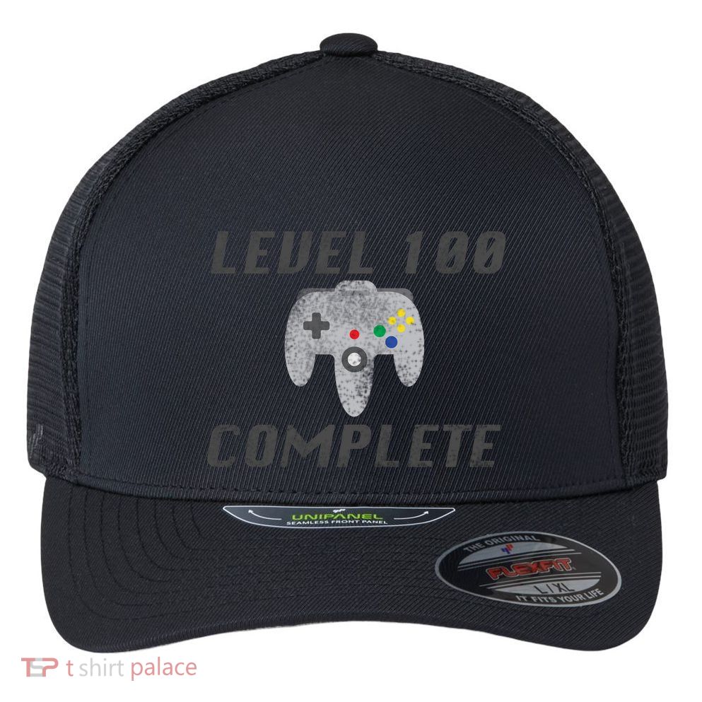 Level 100 Complete 100th Birthday Flexfit Unipanel Trucker Cap