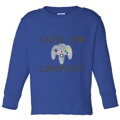 Level 100 Complete 100th Birthday Toddler Long Sleeve Shirt