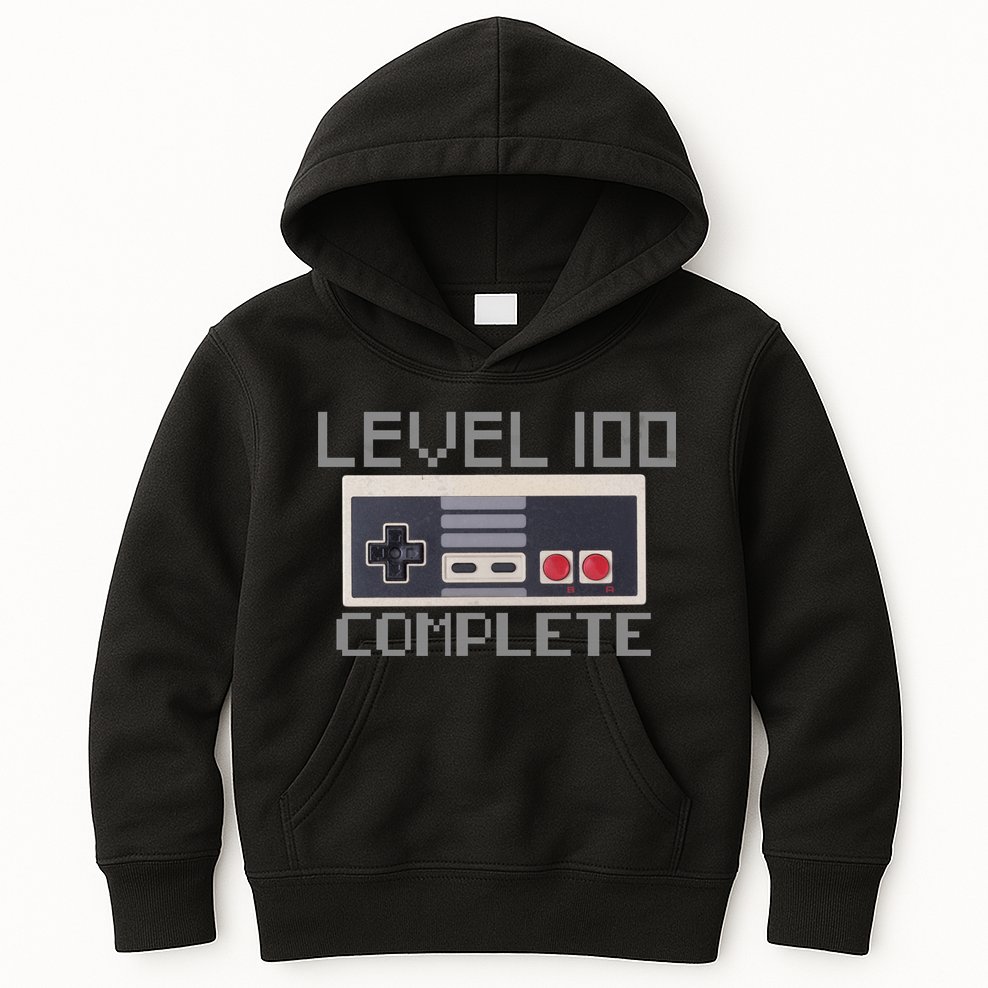 Level 100 Complete Retro Gamer 100th Birthday Kids Hoodie