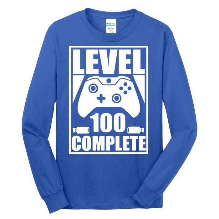 Level 100 Complete Video Gamer 100th Birthday Tall Long Sleeve T-Shirt