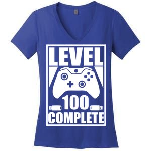 Level 100 Complete Video Gamer 100th Birthday Women's V-Neck T-Shirt