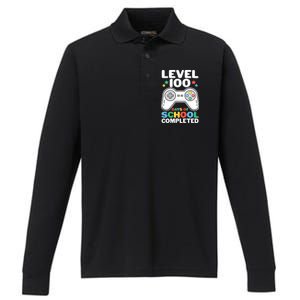 Level 100 Days Of School Completed Gamer Performance Long Sleeve Polo