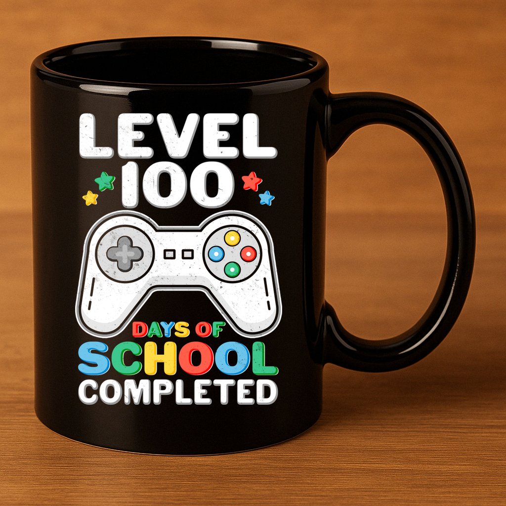 Level 100 Days Of School Completed Gamer 11oz C Handle Ceramic Mug