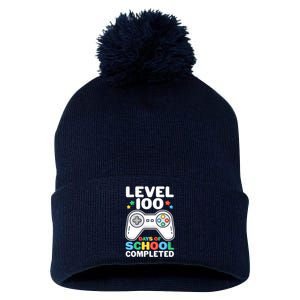 Level 100 Days Of School Completed Gamer Pom Pom 12in Knit Beanie