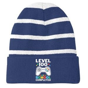 Level 100 Days Of School Completed Gamer Striped Beanie with Solid Band