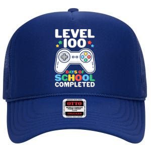 Level 100 Days Of School Completed Gamer High Crown Mesh Back Trucker Hat