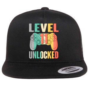 Level 11 Unlocked 11th Birthday Flat Bill Trucker Hat