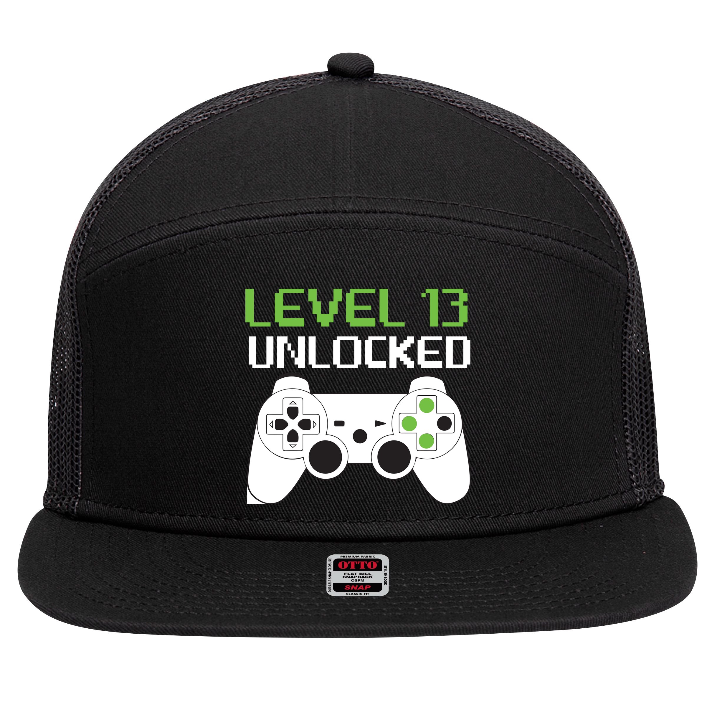 Level 13 Unlocked Teenager 7 Panel Mesh Trucker Snapback Hat