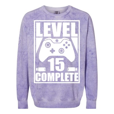 Level 15 Complete Video Gamer 15th Birthday Colorblast Crewneck Sweatshirt