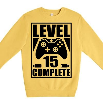 Level 15 Complete Video Gamer 15th Birthday Premium Crewneck Sweatshirt