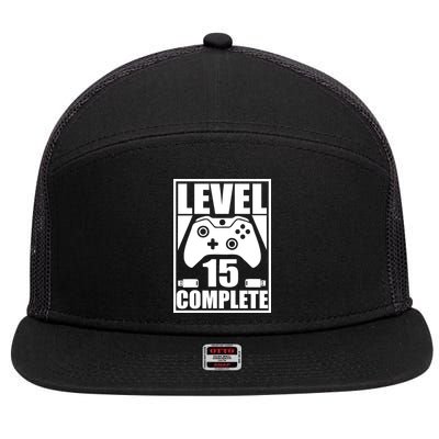 Level 15 Complete Video Gamer 15th Birthday 7 Panel Mesh Trucker Snapback Hat