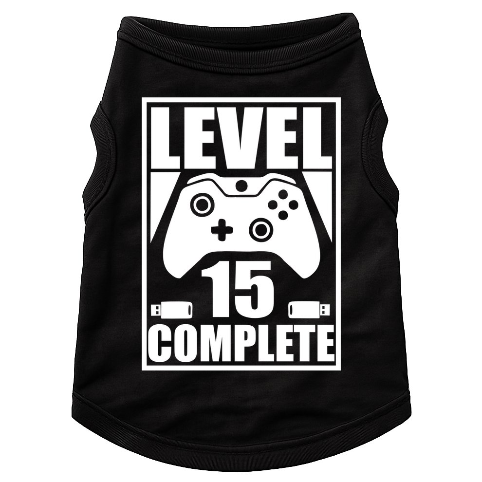Level 15 Complete Video Gamer 15th Birthday Doggie Tank