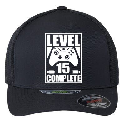 Level 15 Complete Video Gamer 15th Birthday Flexfit Unipanel Trucker Cap