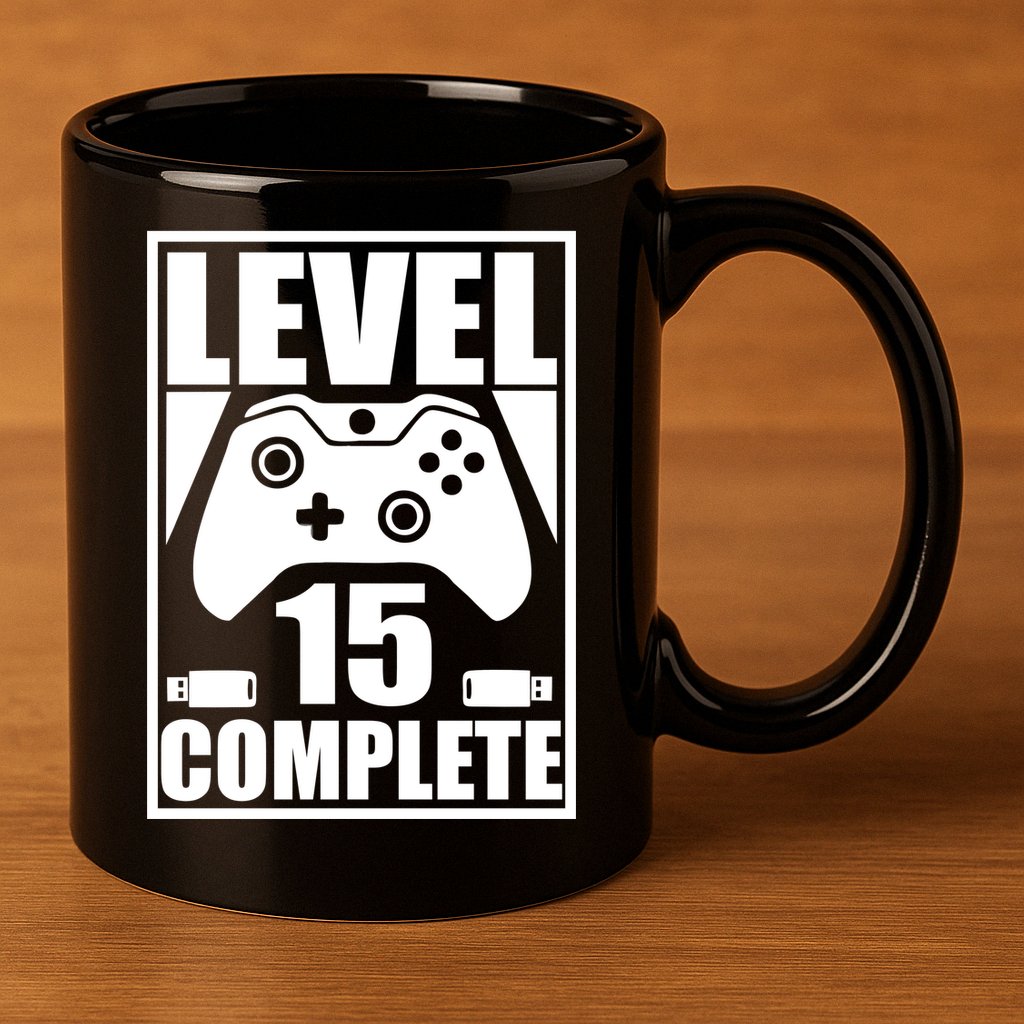 Level 15 Complete Video Gamer 15th Birthday 11oz C Handle Ceramic Mug