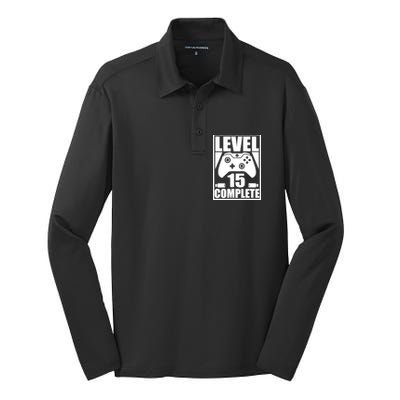 Level 15 Complete Video Gamer 15th Birthday Silk Touch Performance Long Sleeve Polo