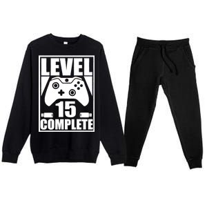 Level 15 Complete Video Gamer 15th Birthday Premium Crewneck Sweatsuit Set