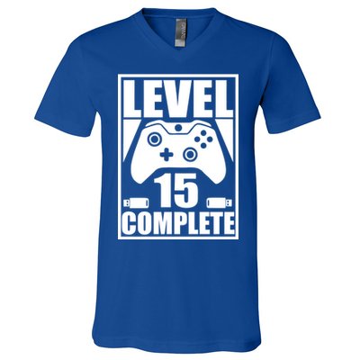 Level 15 Complete Video Gamer 15th Birthday V-Neck T-Shirt
