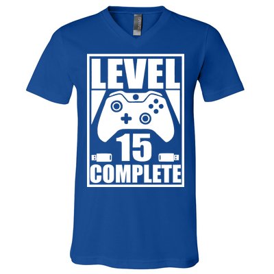 Level 15 Complete Video Gamer 15th Birthday V-Neck T-Shirt