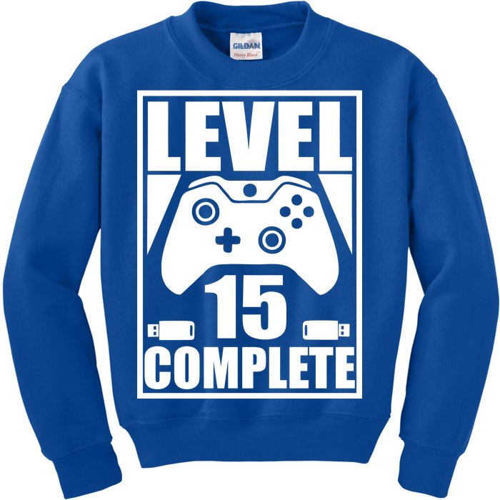 Level 15 Complete Video Gamer 15th Birthday Kids Sweatshirt