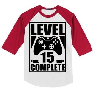 Level 15 Complete Video Gamer 15th Birthday Kids Colorblock Raglan Jersey