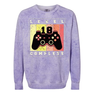 Level 18 Complete Gaming 18th Birthday Colorblast Crewneck Sweatshirt