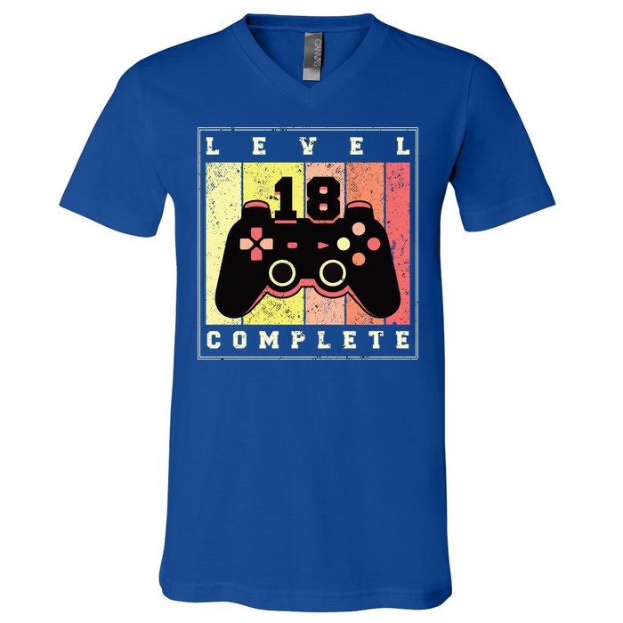 Level 18 Complete Gaming 18th Birthday V-Neck T-Shirt