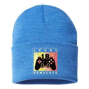 Level 18 Complete Gaming 18th Birthday Sustainable Knit Beanie