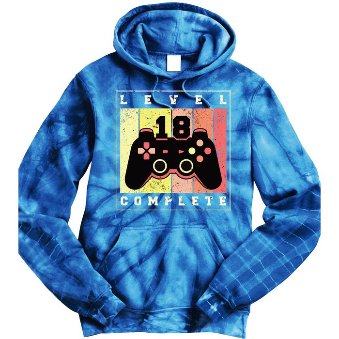 Level 18 Complete Gaming 18th Birthday Tie Dye Hoodie