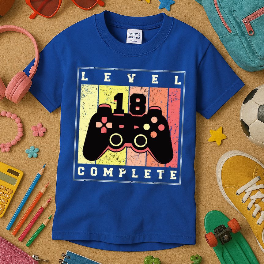 Level 18 Complete Gaming 18th Birthday Kids T-Shirt