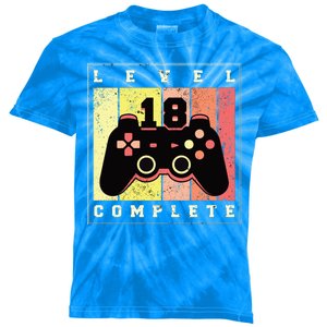 Level 18 Complete Gaming 18th Birthday Kids Tie-Dye T-Shirt