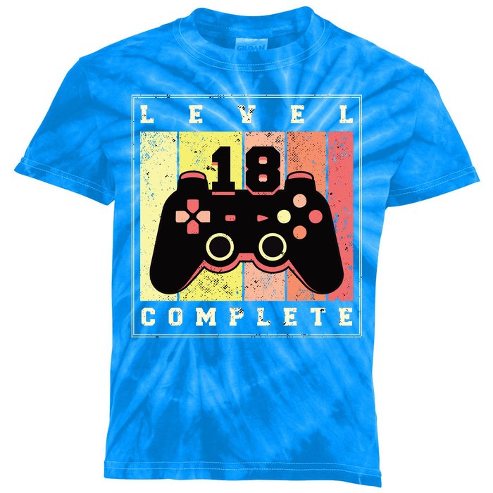 Level 18 Complete Gaming 18th Birthday Kids Tie-Dye T-Shirt