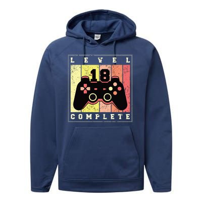 Level 18 Complete Gaming 18th Birthday Performance Fleece Hoodie