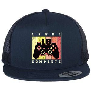 Level 18 Complete Gaming 18th Birthday Flat Bill Trucker Hat