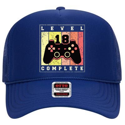 Level 18 Complete Gaming 18th Birthday High Crown Mesh Back Trucker Hat